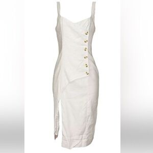 Anthropologie Elegant White Linen blend Button-Detail Dress XXS